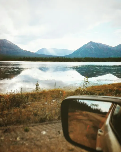 In a car over a lake