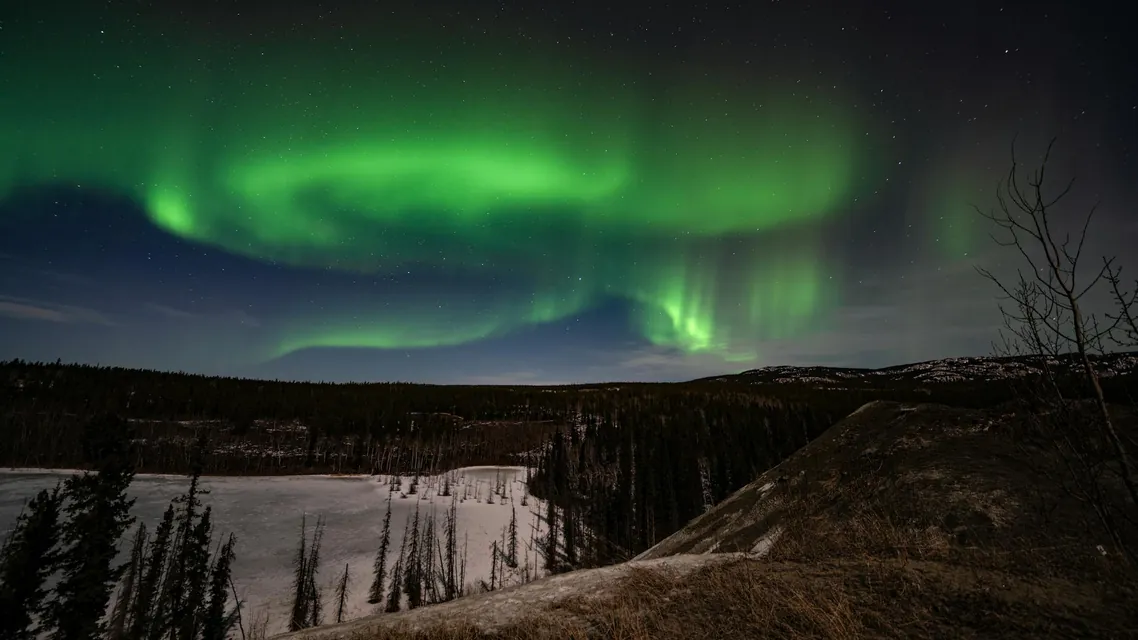 Green Aurora Borealis at Night