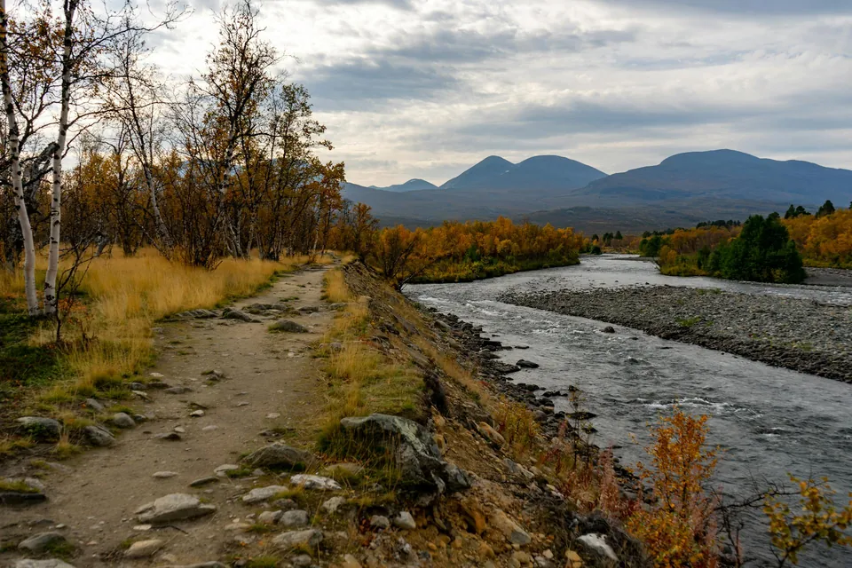 Footpath near River in Countryside in Autumn