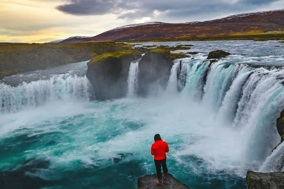 Majestic Godafoss Waterfall in Icelandic Landscape