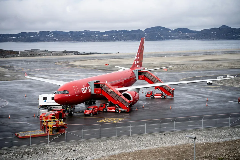 Red Airbus A330 Parked at Nuuk Airport
