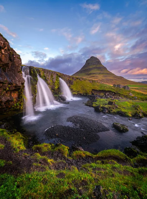 A Waterfall in Mountains