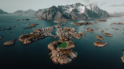 View from 400m up over Henningsvær, Lofoten Islands